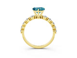 Yellow gold Heart Cut Solitaire Blue Topaz Ring with Pave Band and Four-Prong Setting_3
