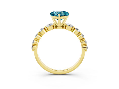 Yellow gold Heart Cut Solitaire Blue Topaz Ring with Pave Band and Four-Prong Setting_3