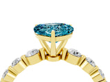 Yellow gold Heart Cut Solitaire Blue Topaz Ring with Pave Band and Four-Prong Setting_4