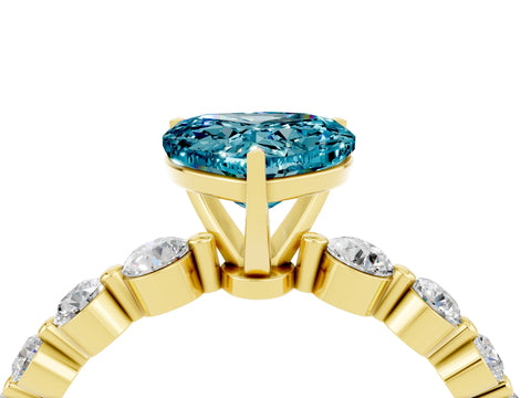 Yellow gold Heart Cut Solitaire Blue Topaz Ring with Pave Band and Four-Prong Setting_4