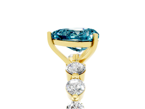 Yellow gold Heart Cut Solitaire Blue Topaz Ring with Pave Band and Four-Prong Setting_5