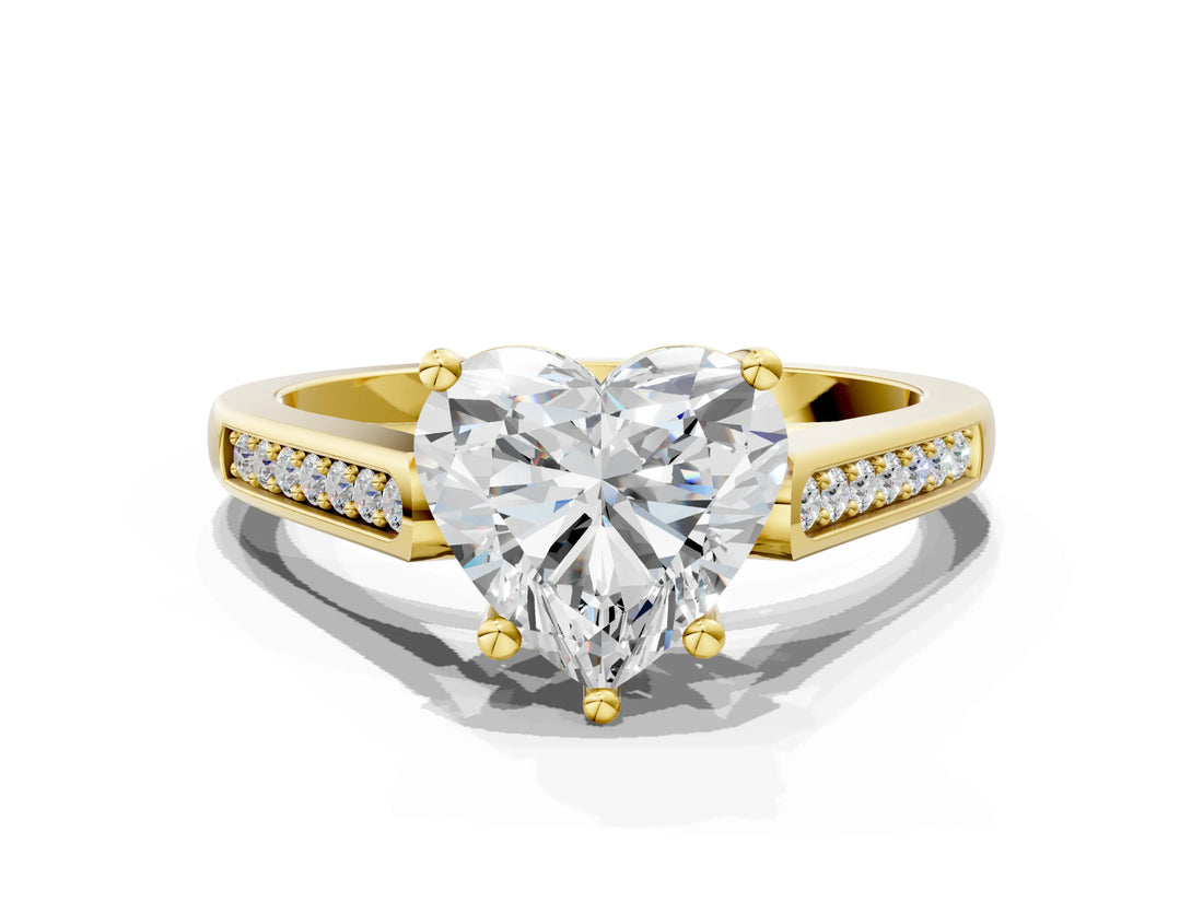 Yellow gold Heart Cut Solitaire Cathedral Diamond Engagement Ring with Channel-Set Band and Four-Prong Setting_7