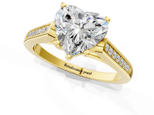Yellow Gold Heart-Shaped Cathedral Solitaire Engagement Ring Setting with Channel Set Band