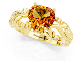 Yellow gold Heart Cut Solitaire Citrine Leaf-Inspired Vine Band Ring with Prong Setting_1