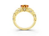 Yellow gold Heart Cut Solitaire Citrine Leaf-Inspired Vine Band Ring with Prong Setting_3