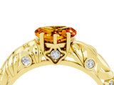 Yellow gold Heart Cut Solitaire Citrine Leaf-Inspired Vine Band Ring with Prong Setting_4