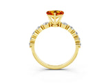 Yellow gold Heart Cut Solitaire Citrine Ring with Pave Band and Four-Prong Setting_3