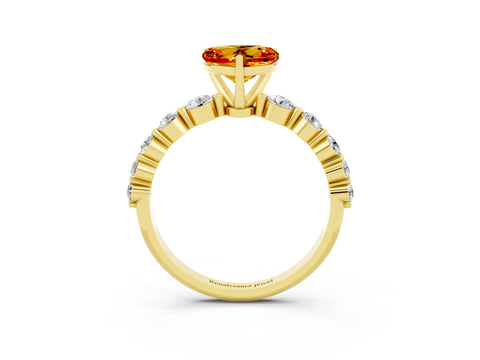 Yellow gold Heart Cut Solitaire Citrine Ring with Pave Band and Four-Prong Setting_3