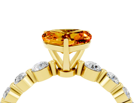 Yellow gold Heart Cut Solitaire Citrine Ring with Pave Band and Four-Prong Setting_4