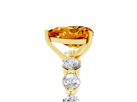Yellow gold Heart Cut Solitaire Citrine Ring with Pave Band and Four-Prong Setting_5