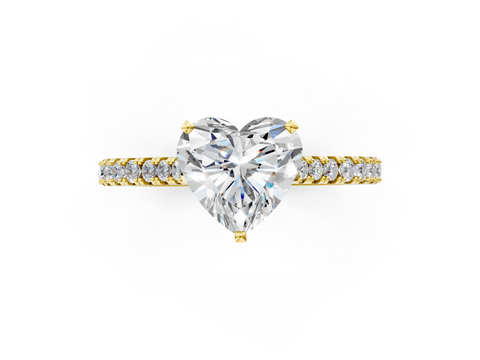 Yellow gold Heart Cut Solitaire Diamond Engagement Ring with Pave Band and Four-Prong Setting_125