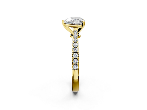 Yellow gold Heart Cut Solitaire Diamond Engagement Ring with Pave Band and Four-Prong Setting_127