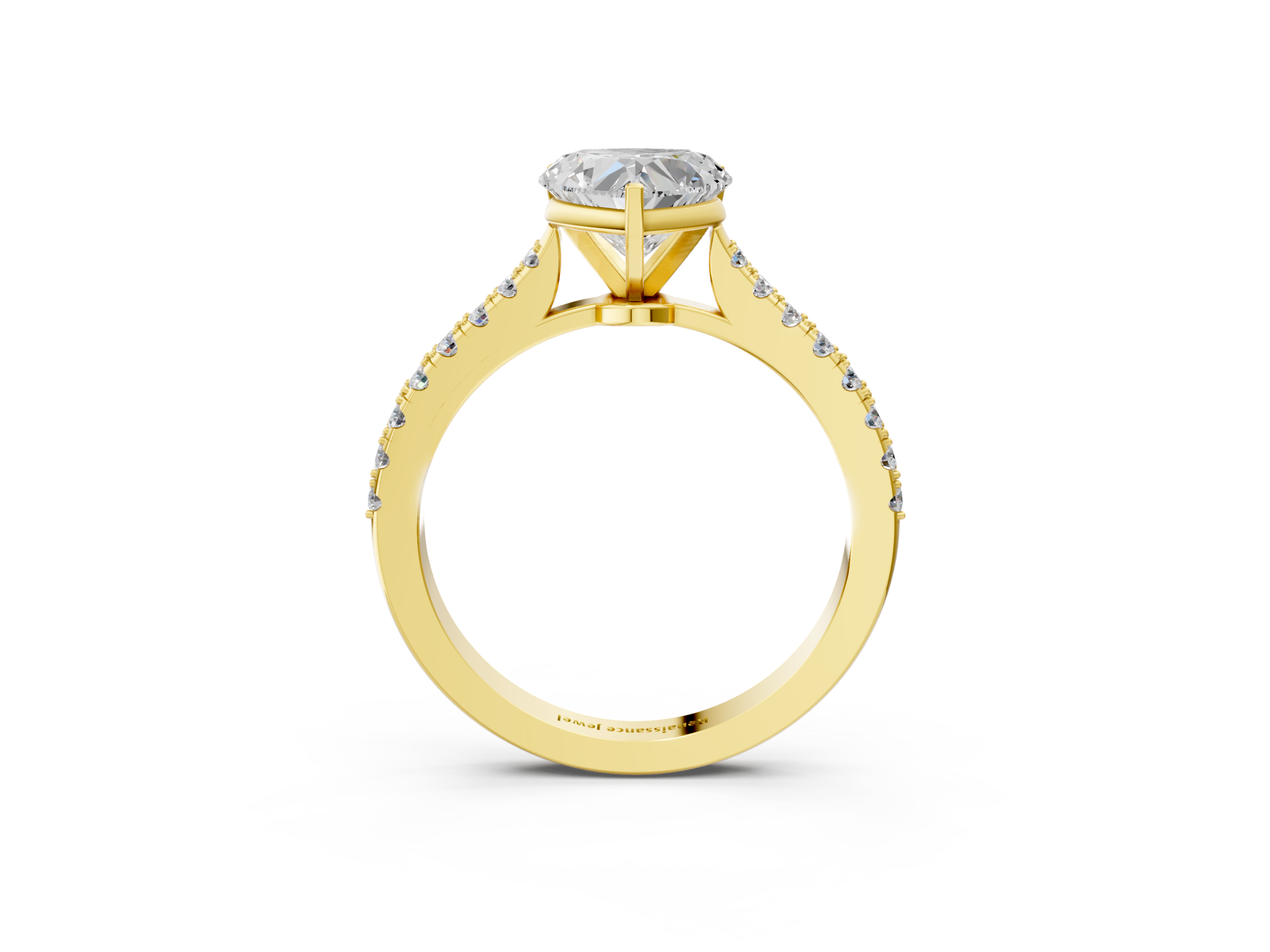 Yellow gold Heart Cut Solitaire Diamond Engagement Ring with Pave Band and Four-Prong Setting_128
