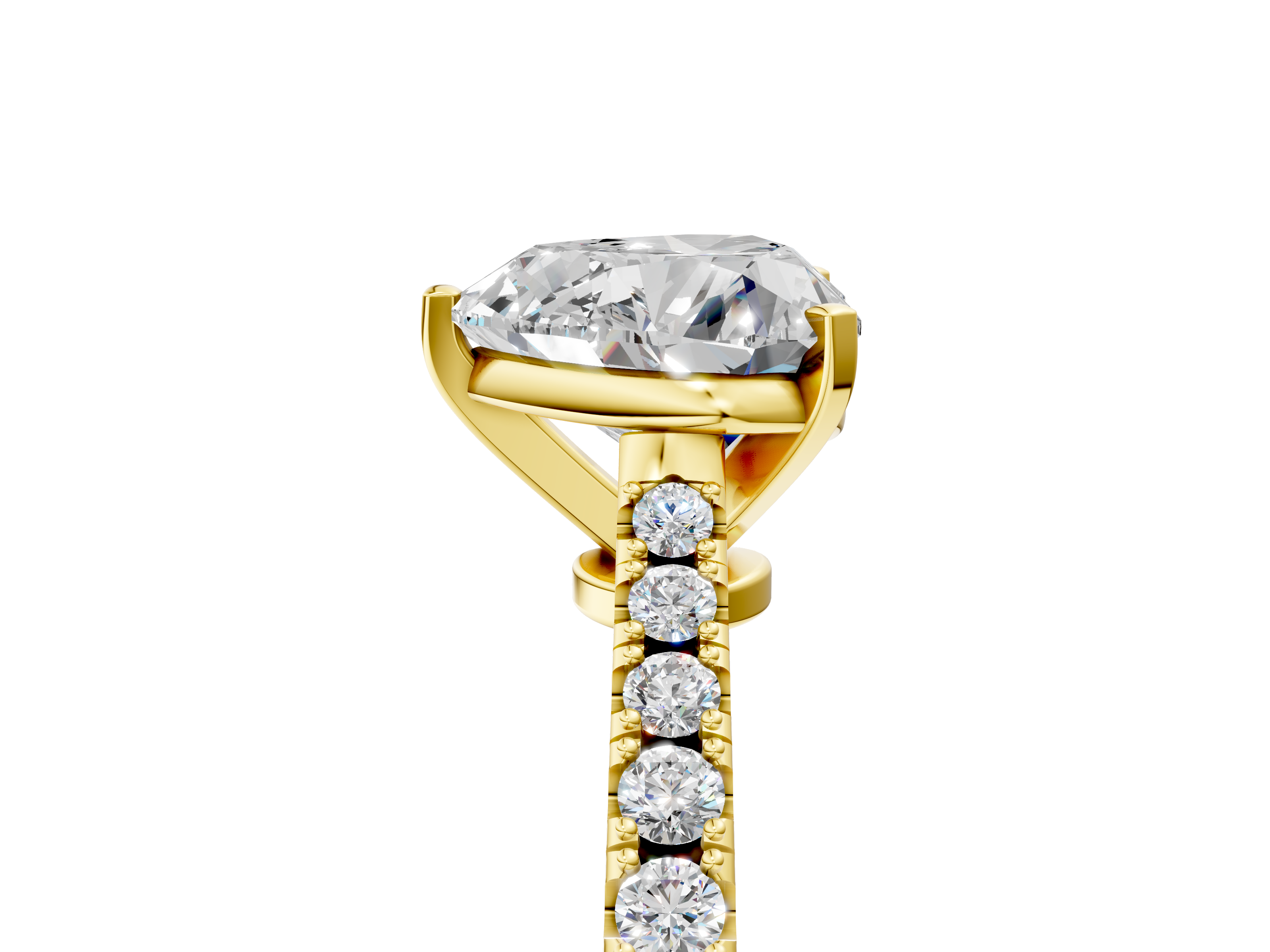 Yellow gold Heart Cut Solitaire Diamond Engagement Ring with Pave Band and Four-Prong Setting_130