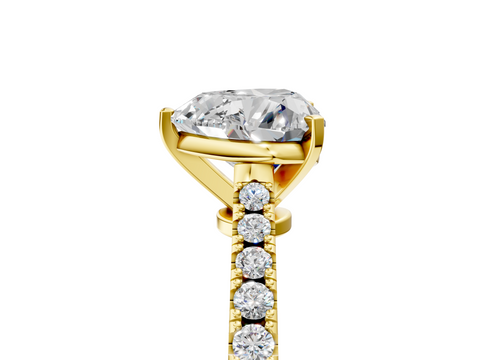 Yellow gold Heart Cut Solitaire Diamond Engagement Ring with Pave Band and Four-Prong Setting_130