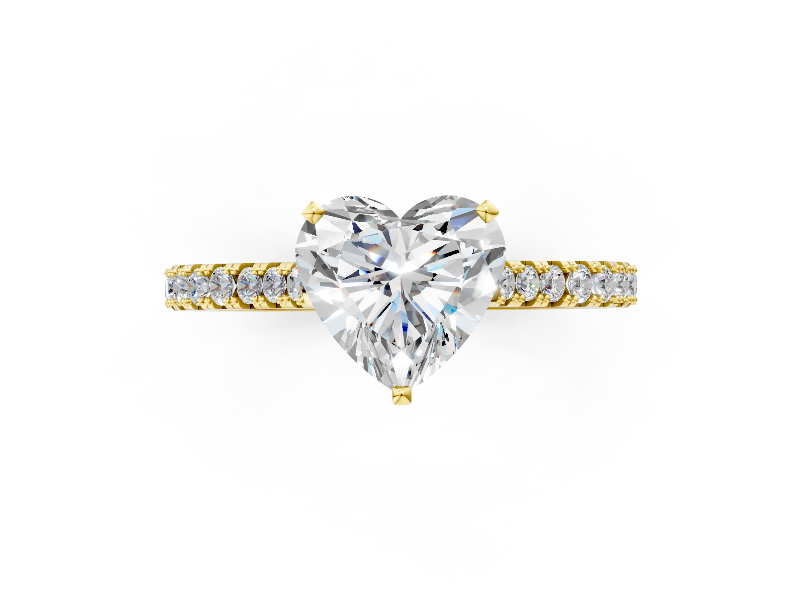 Yellow gold Heart Cut Solitaire Diamond Engagement Ring with Pave Band and Four-Prong Setting_131