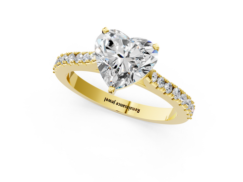 Yellow gold Heart Cut Solitaire Diamond Engagement Ring with Pave Band and Four-Prong Setting_132