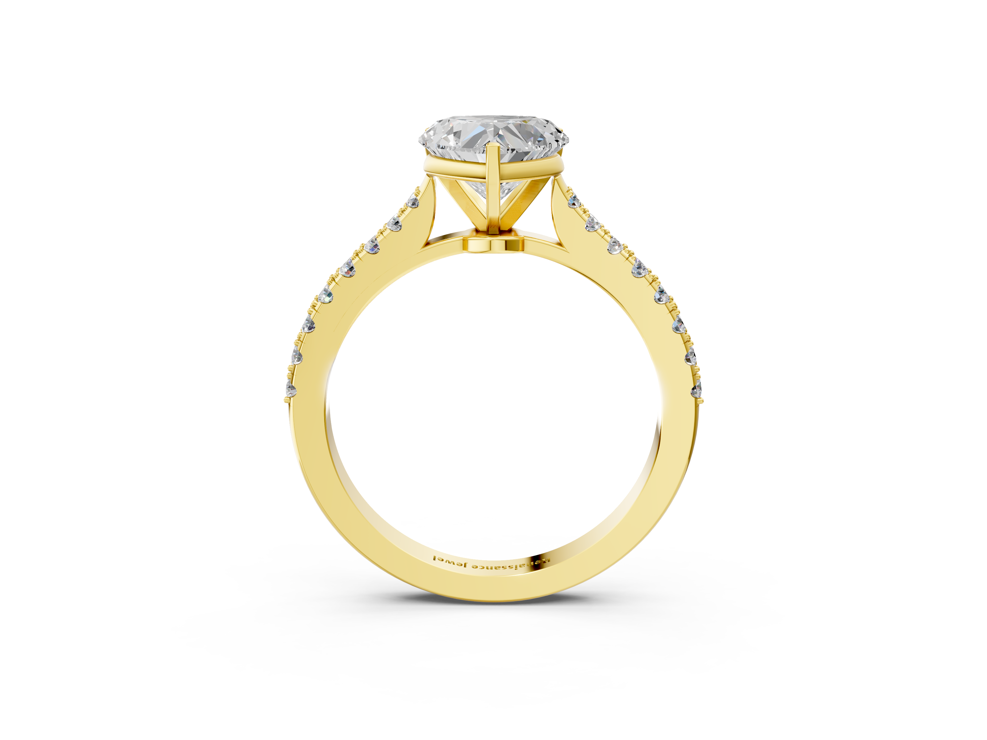 Yellow gold Heart Cut Solitaire Diamond Engagement Ring with Pave Band and Four-Prong Setting_134