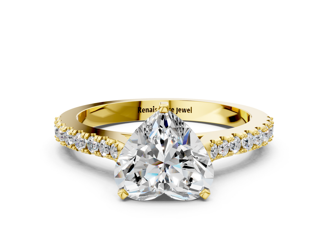 Yellow gold Heart Cut Solitaire Diamond Engagement Ring with Pave Band and Four-Prong Setting_171