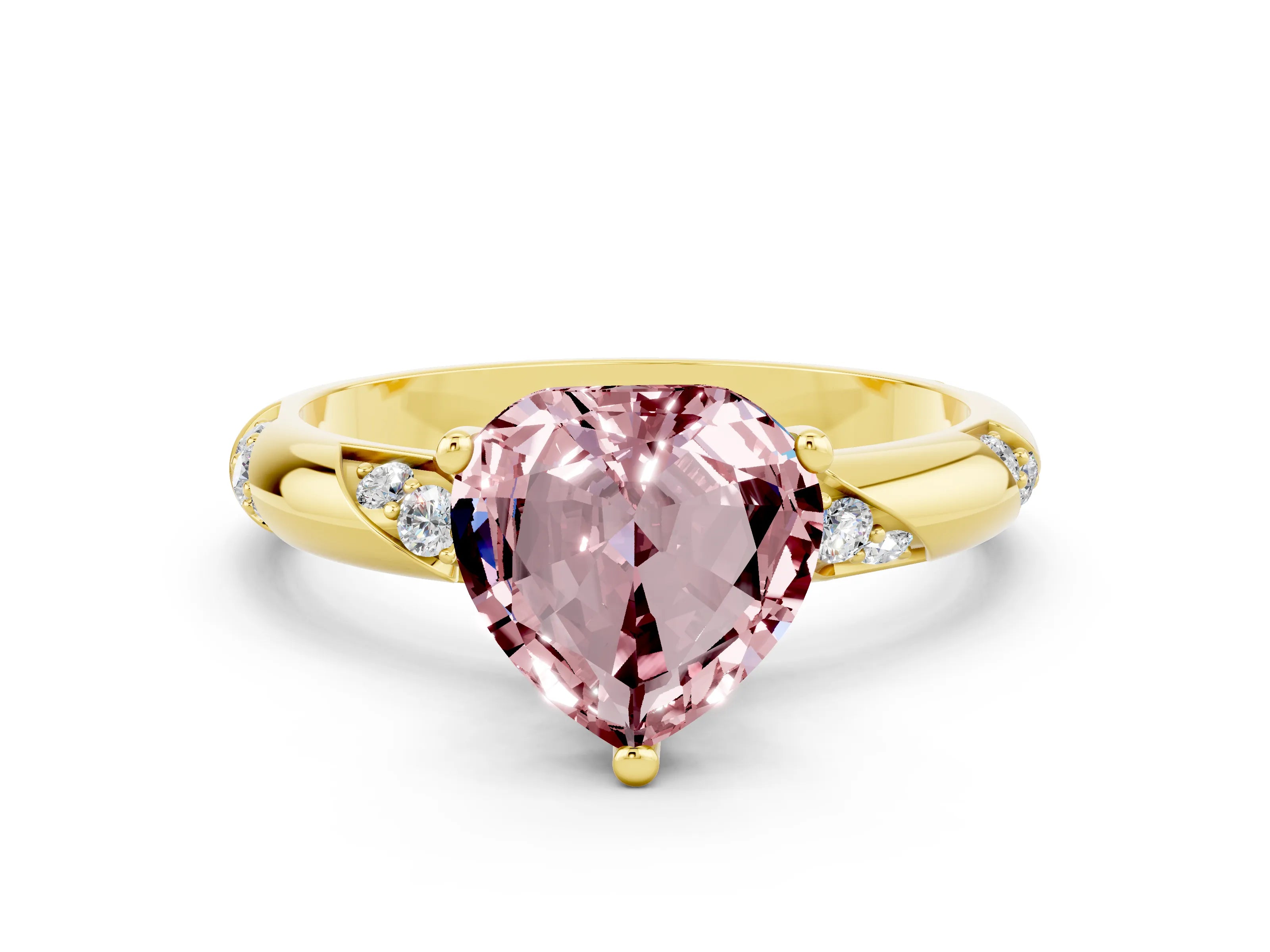 Yellow gold Heart Cut Solitaire Diamond Engagement Ring with Twisted Pave Band and Four-Prong Setting