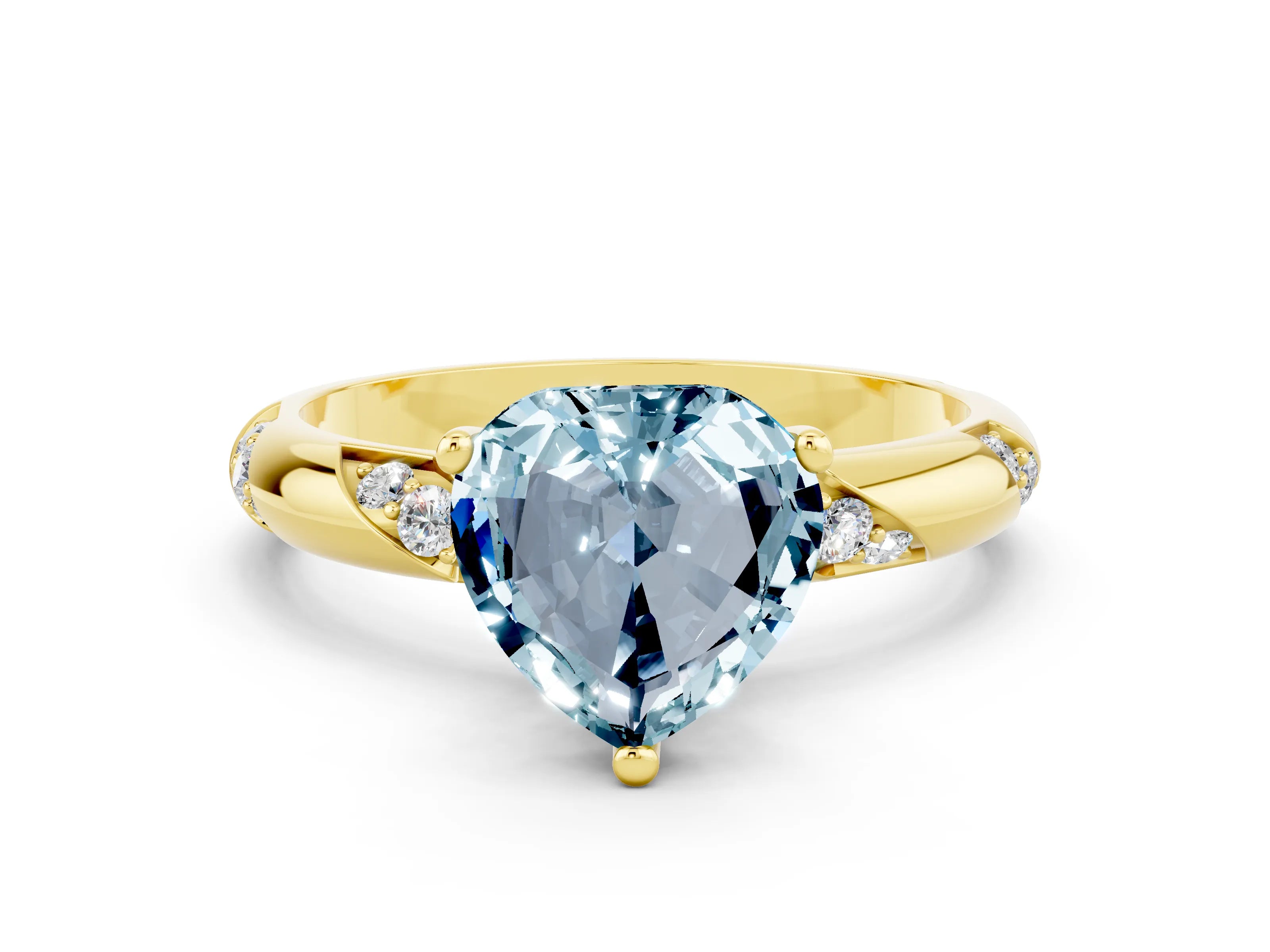 Yellow gold Heart Cut Solitaire Diamond Engagement Ring with Twisted Pave Band and Four-Prong Setting