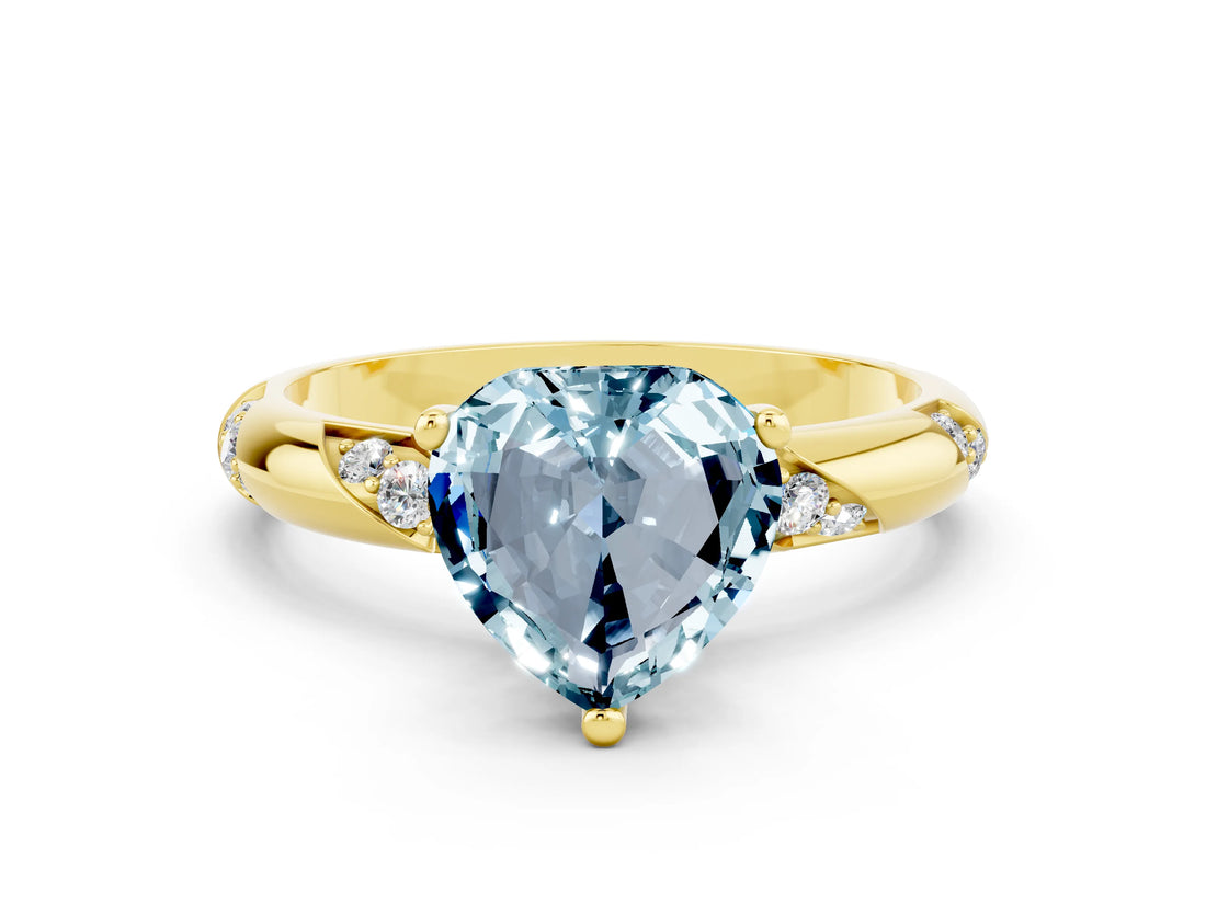 Yellow gold Heart Cut Solitaire Diamond Engagement Ring with Twisted Pave Band and Four-Prong Setting