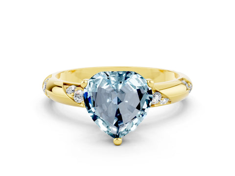 Yellow gold Heart Cut Solitaire Diamond Engagement Ring with Twisted Pave Band and Four-Prong Setting