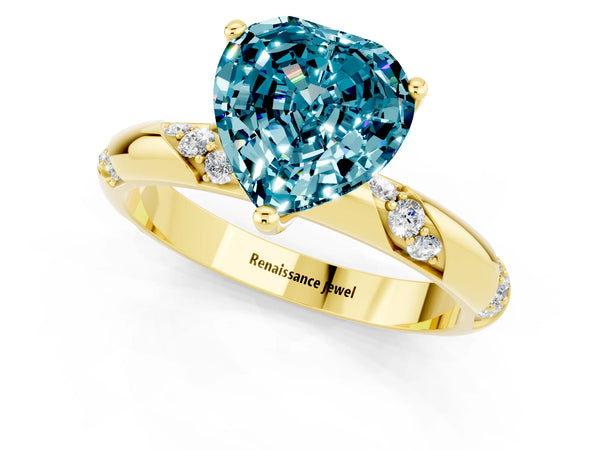 Yellow gold Heart Cut Solitaire Diamond Engagement Ring with Twisted Pave Band and Four-Prong Setting