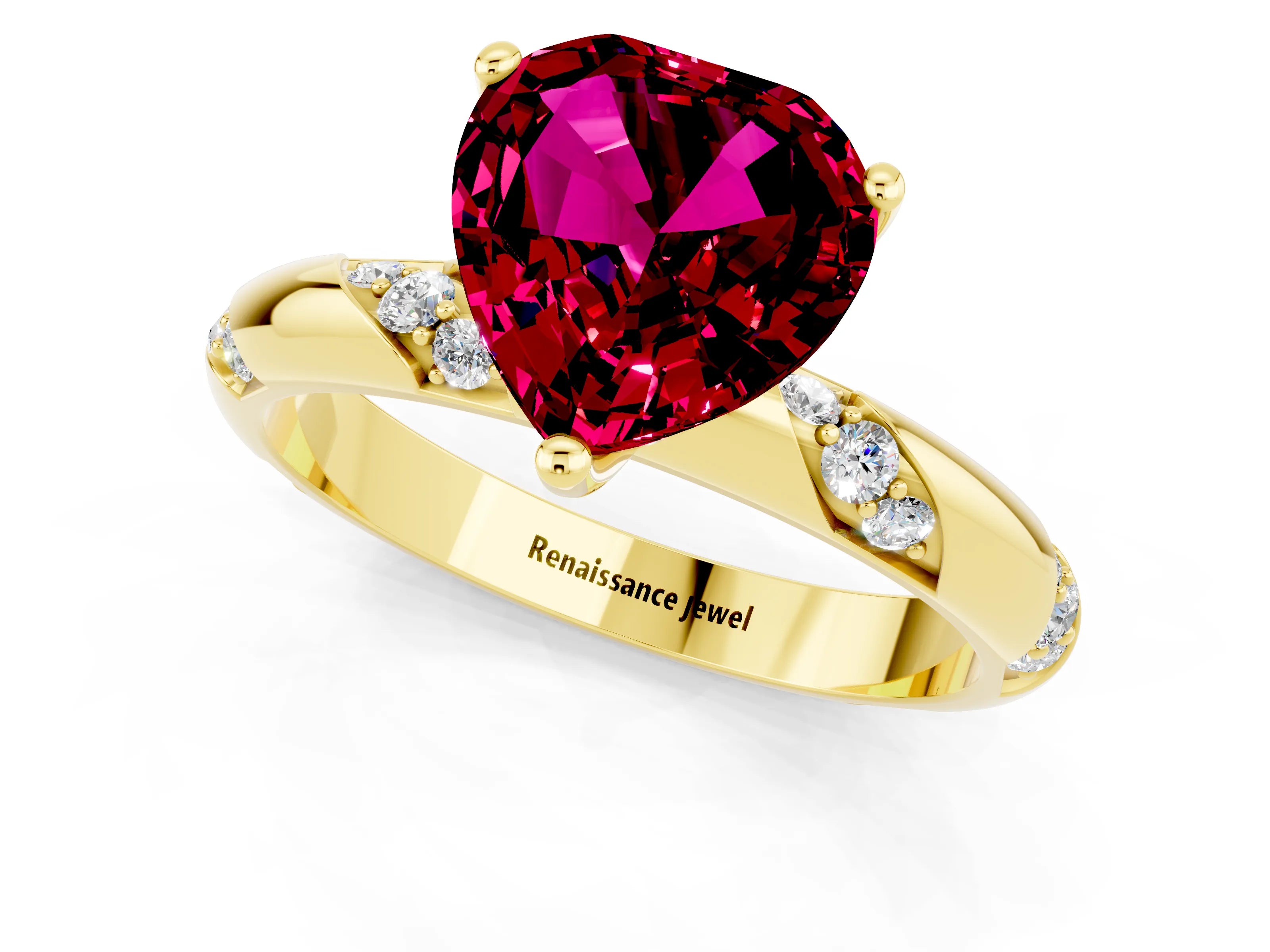 Yellow gold Heart Cut Solitaire Diamond Engagement Ring with Twisted Pave Band and Four-Prong Setting_1