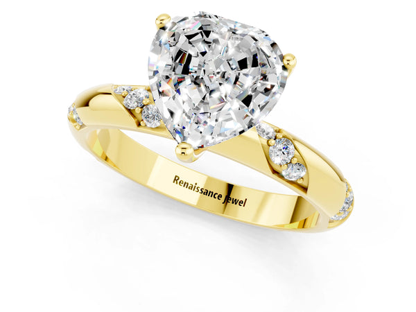 Yellow gold Heart Cut Moissanite Solitaire Engagement Ring with Twisted Round  Accent Band and Prong Setting