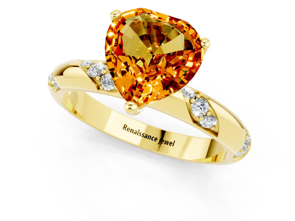 Yellow gold Heart Cut Citrine Solitaire Engagement Ring with Twisted Round  Accent Band and Prong Setting