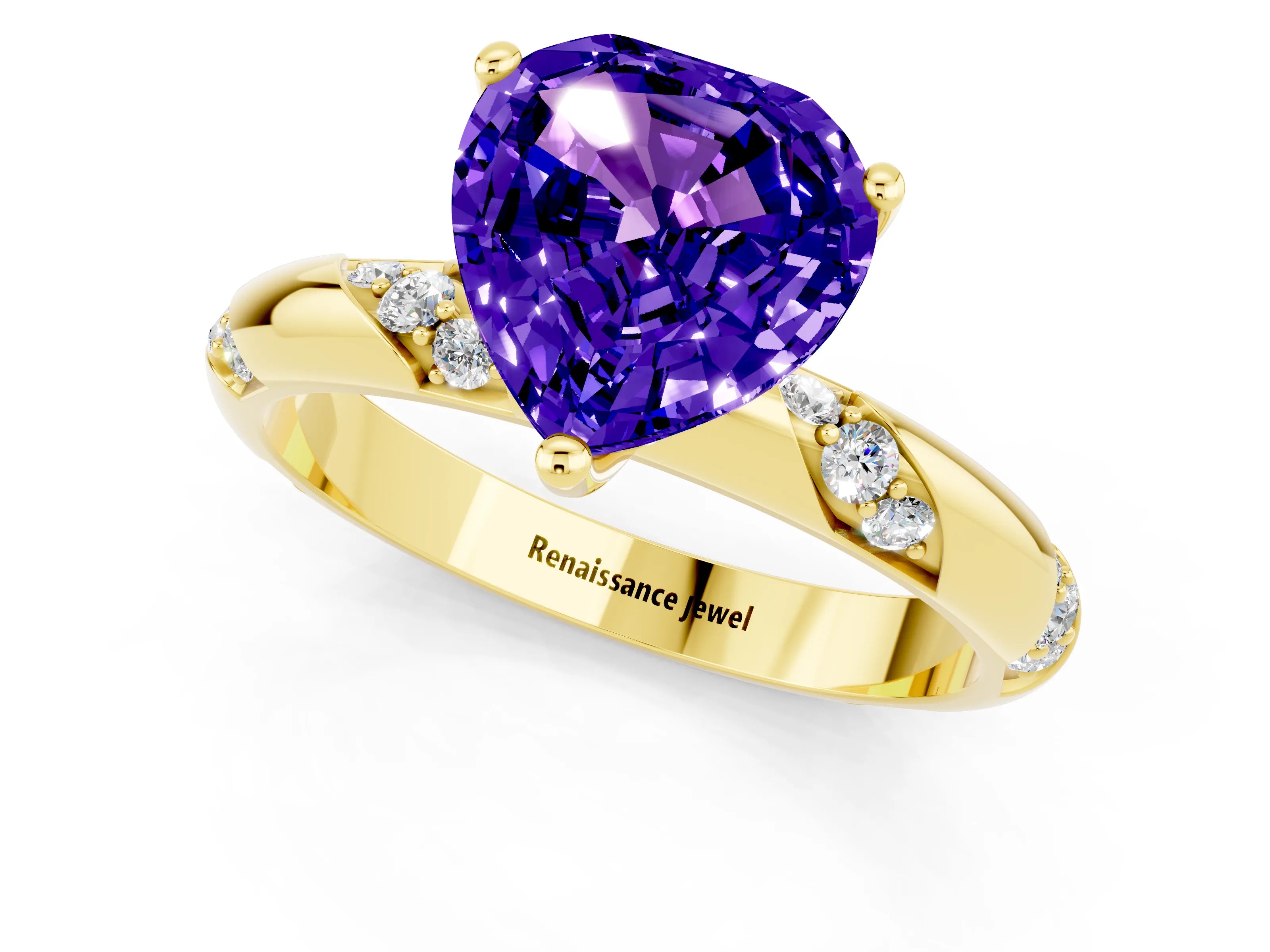 Yellow gold Heart Cut Solitaire Diamond Engagement Ring with Twisted Pave Band and Four-Prong Setting_1