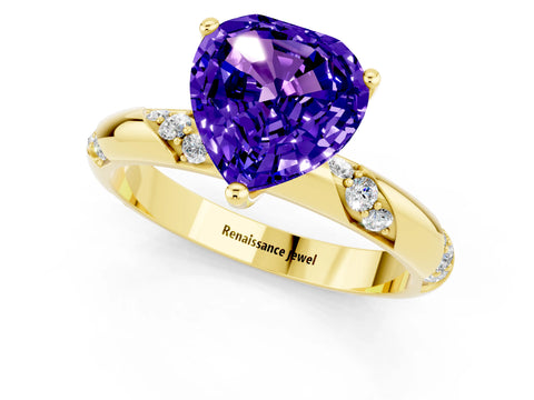 Yellow gold Heart Cut Solitaire Diamond Engagement Ring with Twisted Pave Band and Four-Prong Setting_1