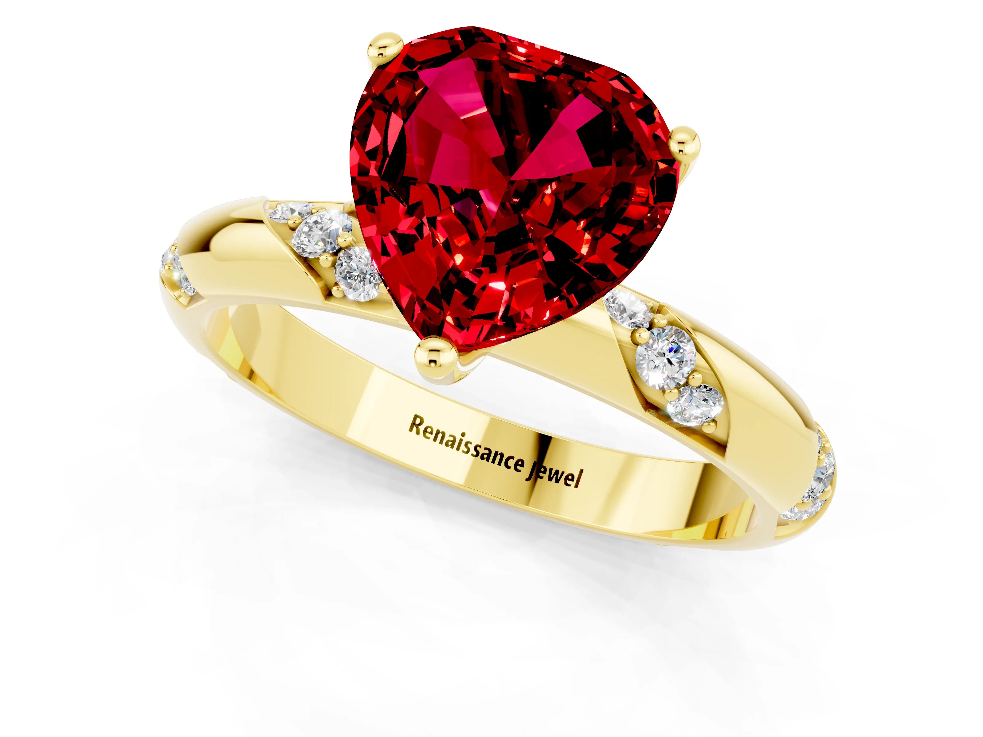 Yellow gold Heart Cut Solitaire Diamond Engagement Ring with Twisted Pave Band and Four-Prong Setting_1