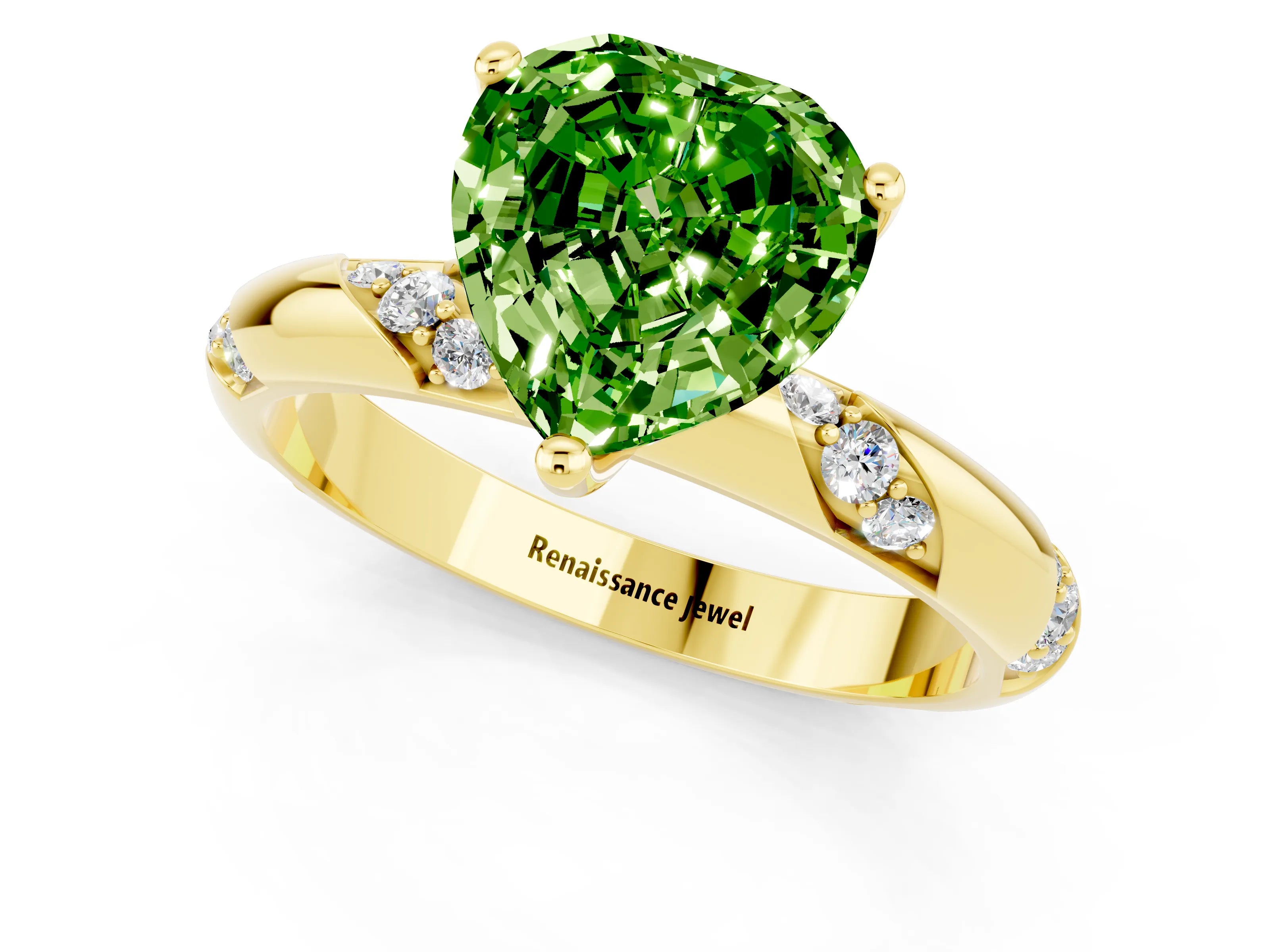 Yellow gold Heart Cut Solitaire Diamond Engagement Ring with Twisted Pave Band and Four-Prong Setting_1