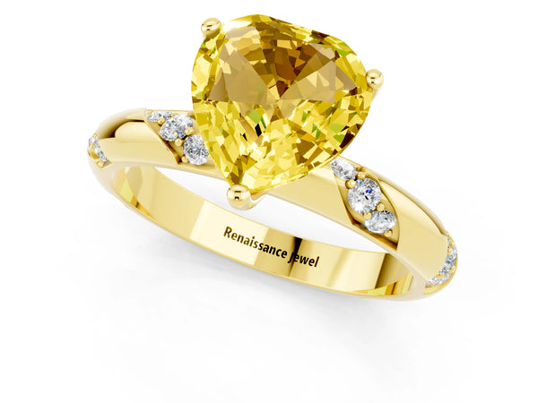 Yellow gold Heart Cut Yellow Sapphire Solitaire Engagement Ring with Twisted Round  Accent Band and Prong Setting