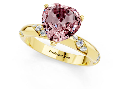 Yellow gold Heart Cut Solitaire Diamond Engagement Ring with Twisted Pave Band and Four-Prong Setting_1