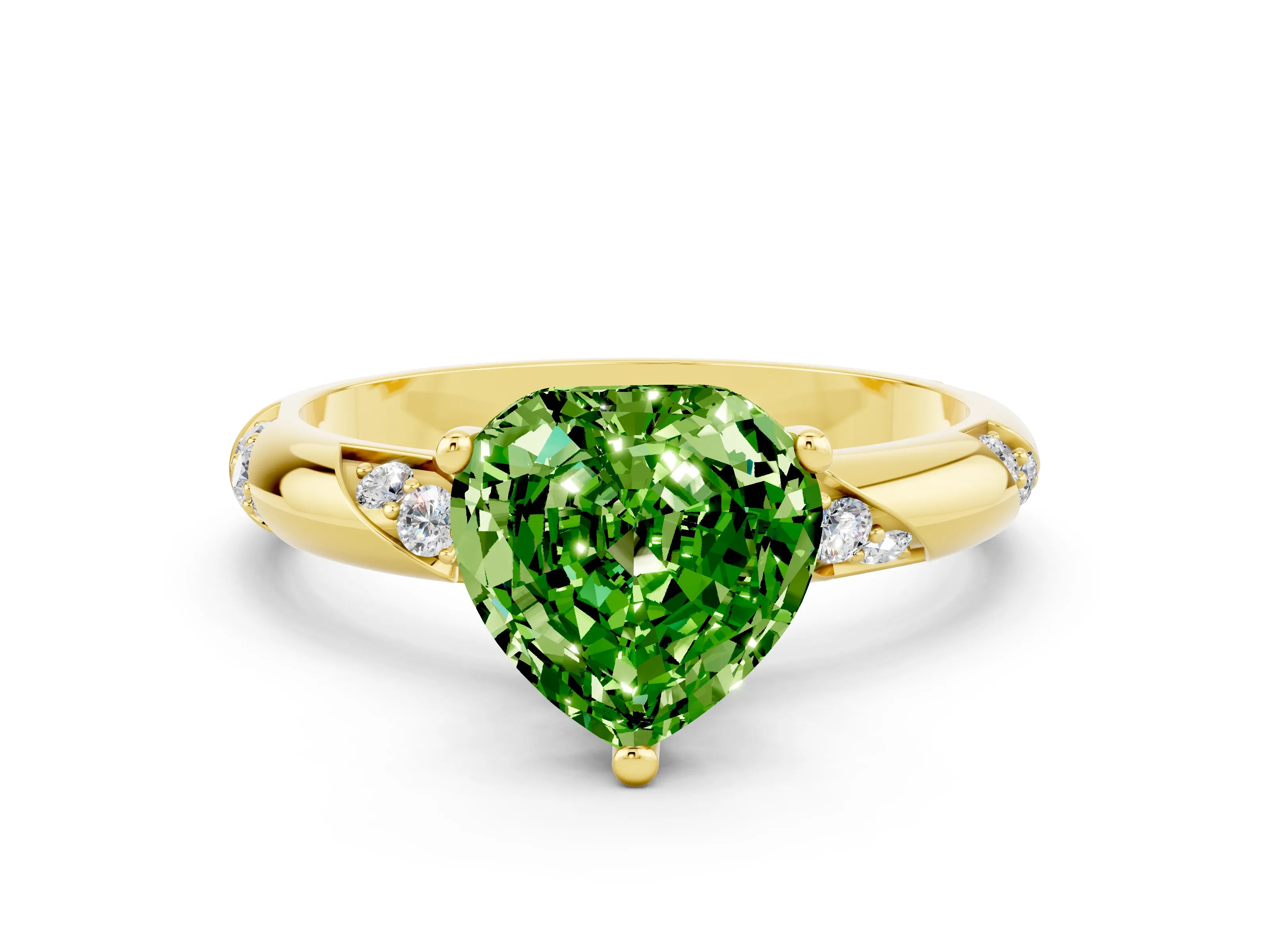 Yellow gold Heart Cut Solitaire Diamond Engagement Ring with Twisted Pave Band and Four-Prong Setting