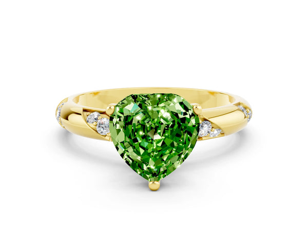 Yellow gold Heart Cut Solitaire Diamond Engagement Ring with Twisted Pave Band and Four-Prong Setting