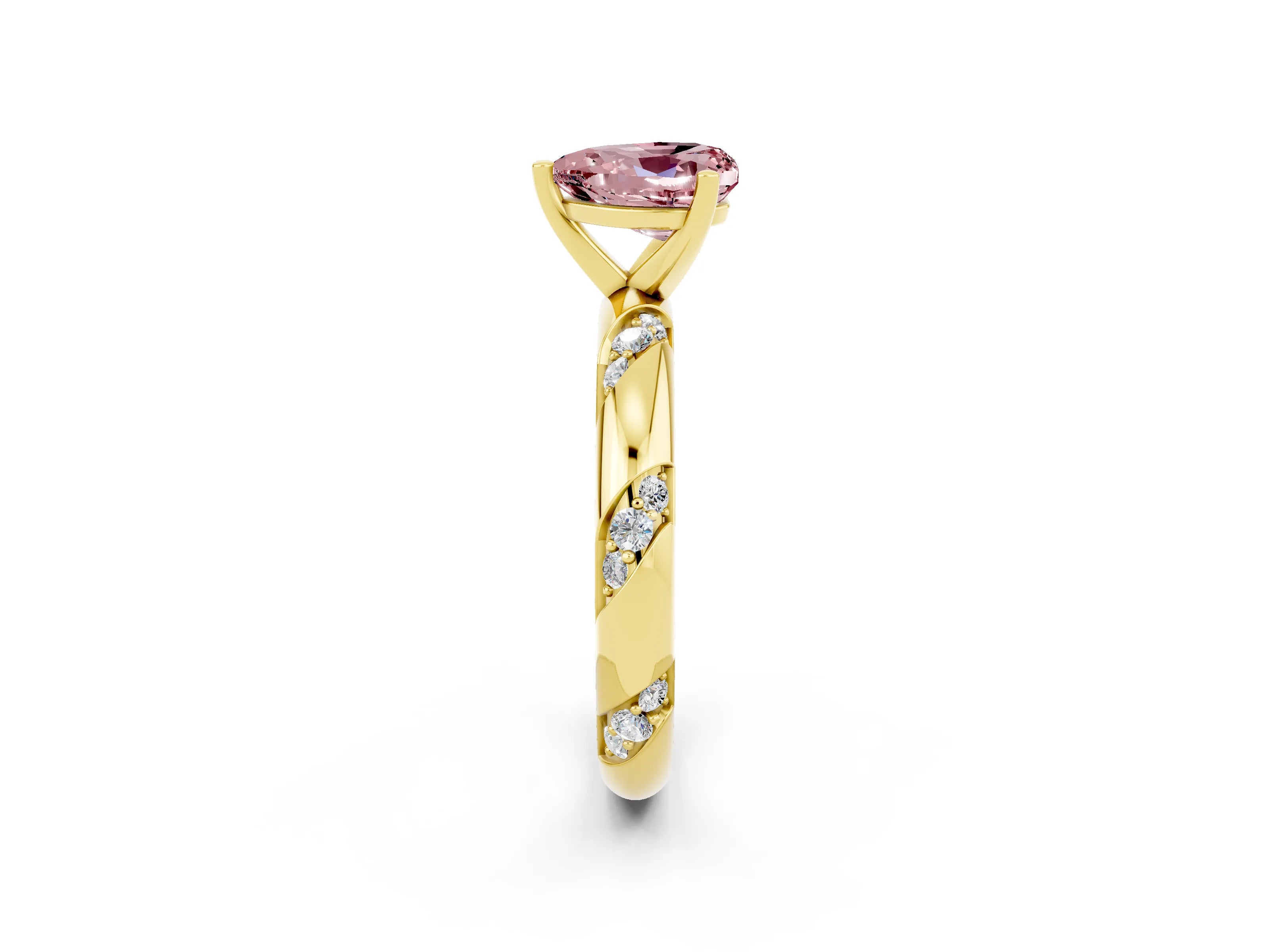 Yellow gold Heart Cut Solitaire Diamond Engagement Ring with Twisted Pave Band and Four-Prong Setting_2