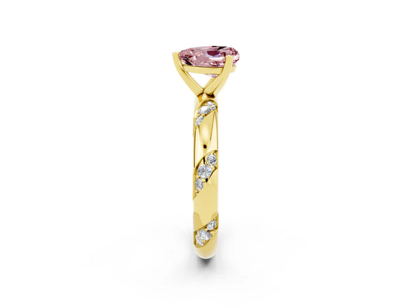 Yellow gold Heart Cut Solitaire Diamond Engagement Ring with Twisted Pave Band and Four-Prong Setting