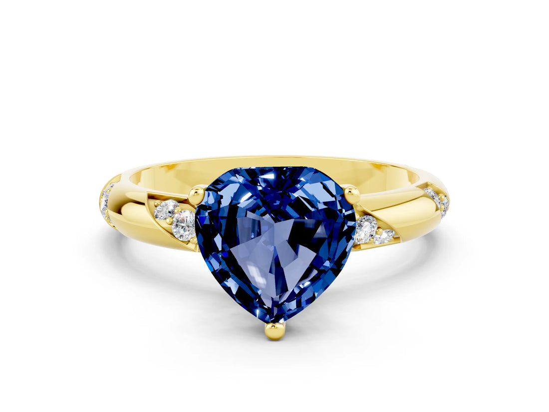 Yellow gold Heart Cut Solitaire Diamond Engagement Ring with Twisted Pave Band and Four-Prong Setting