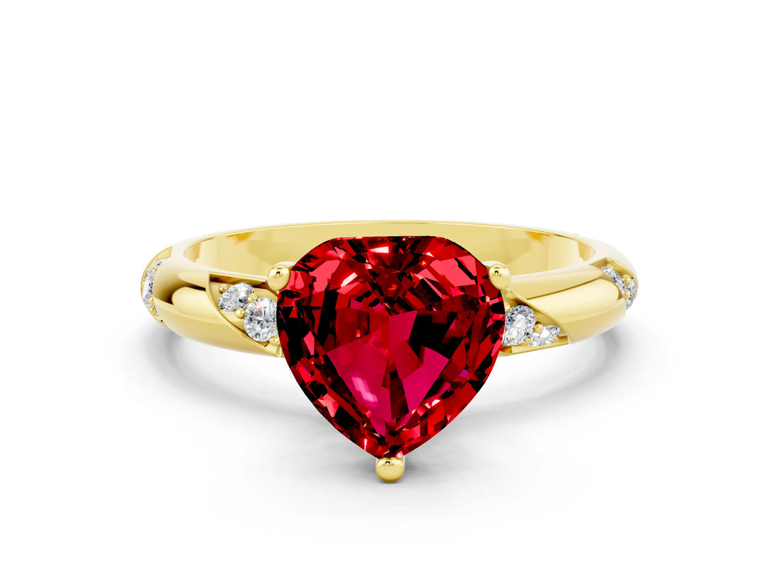 Yellow gold Heart Cut Solitaire Diamond Engagement Ring with Twisted Pave Band and Four-Prong Setting