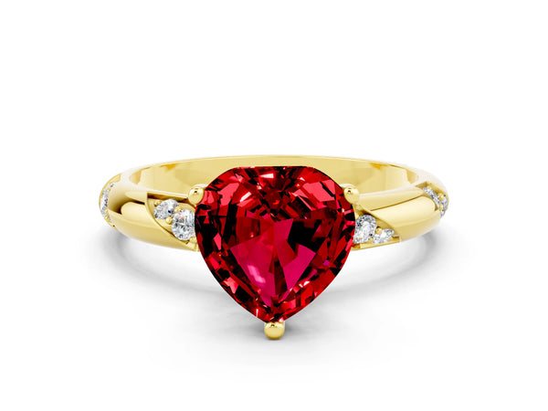 Yellow gold Heart Cut Solitaire Diamond Engagement Ring with Twisted Pave Band and Four-Prong Setting