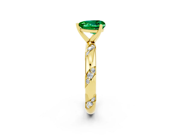 Yellow gold Heart Cut Emerald Solitaire Engagement Ring with Twisted Round  Accent Band and Prong Setting