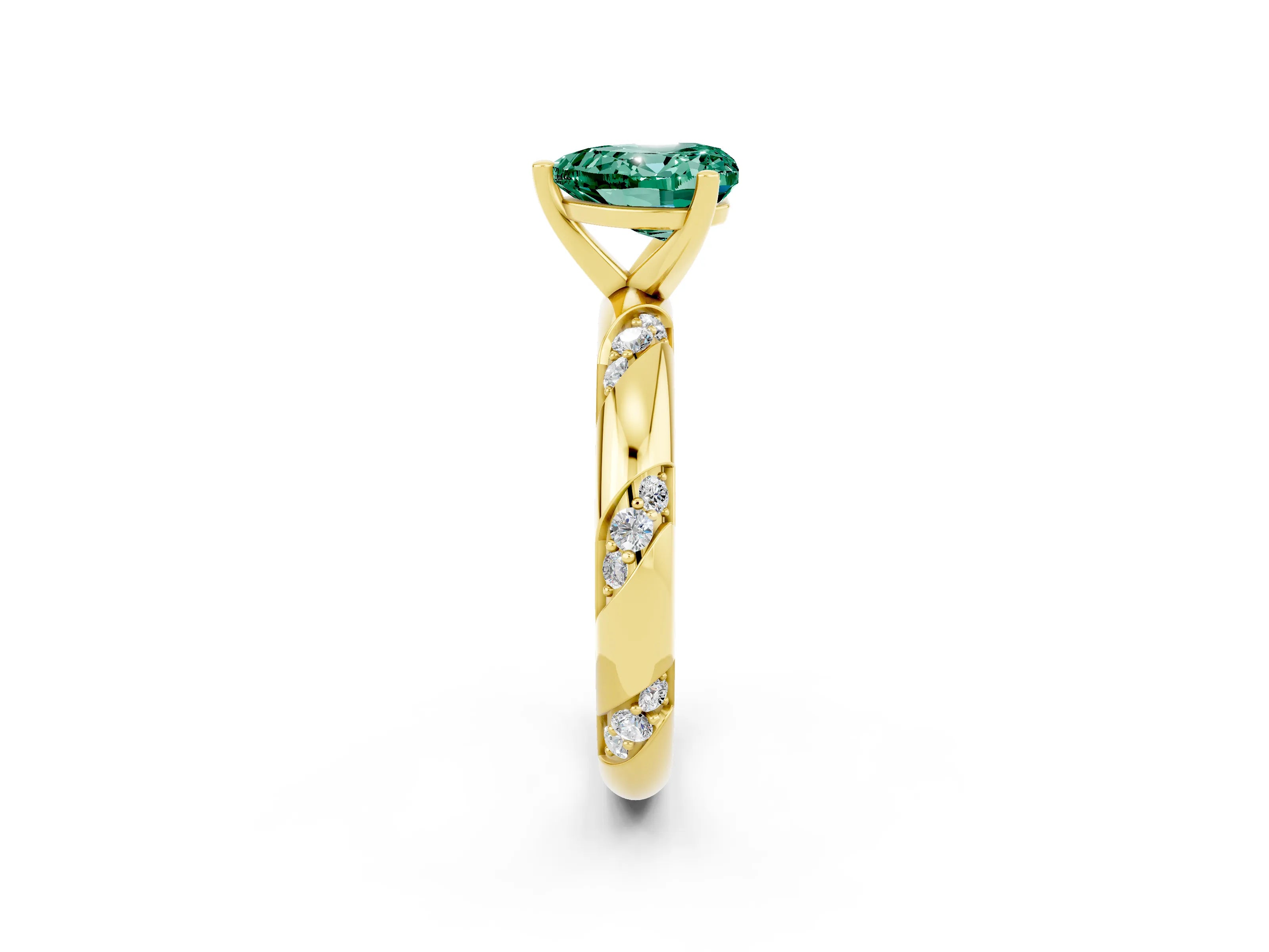 Yellow gold Heart Cut Solitaire Diamond Engagement Ring with Twisted Pave Band and Four-Prong Setting_2