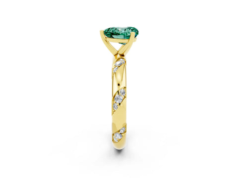 Yellow gold Heart Cut Solitaire Diamond Engagement Ring with Twisted Pave Band and Four-Prong Setting_2