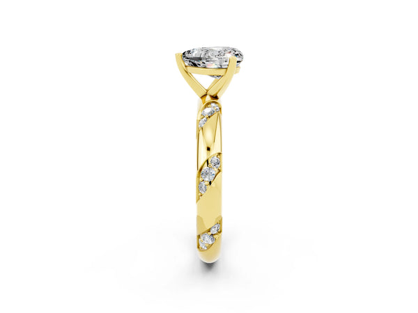 Yellow gold Heart Cut Moissanite Solitaire Engagement Ring with Twisted Round  Accent Band and Prong Setting