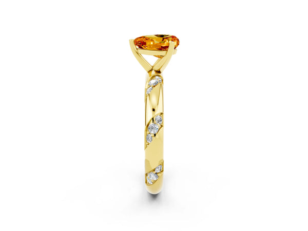Yellow gold Heart Cut Citrine Solitaire Engagement Ring with Twisted Round  Accent Band and Prong Setting