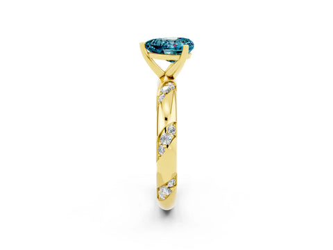 Yellow gold Heart Cut Solitaire Diamond Engagement Ring with Twisted Pave Band and Four-Prong Setting_2